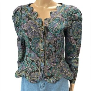 Cachet by Bari Protas Womens Jacket Blazer Vintage Brocade Gold metallic S/M